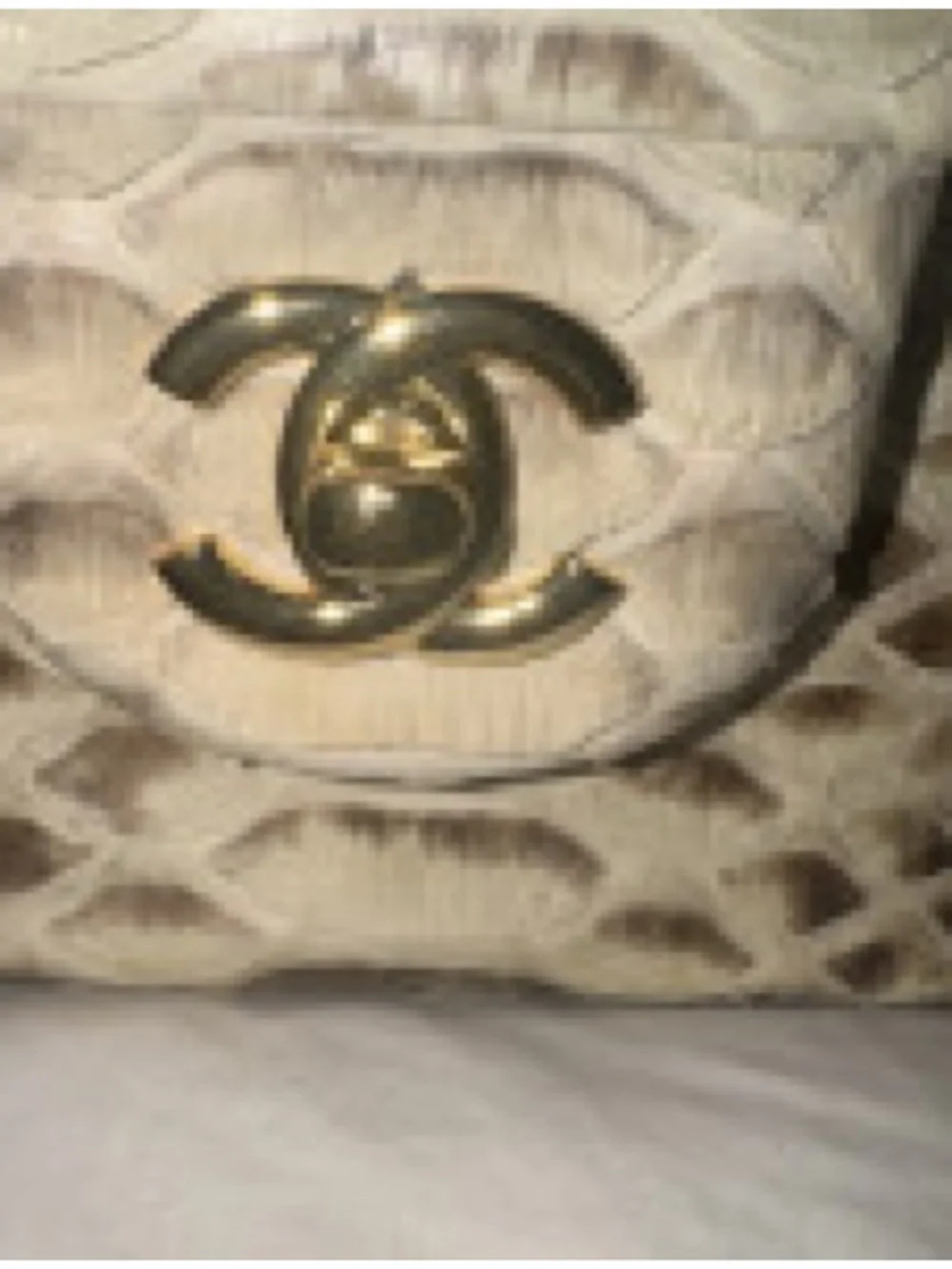 CHANEL Gold-Tone Python-Effect Quilted Shoulder Bag